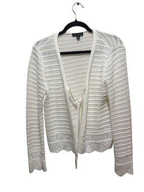White Tie-Front Open-Knit Cardigan